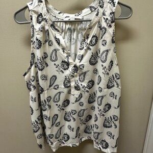 LOFT TANK TOP - WHITE WITH BLACK PAISLEY PRINT SIZE XL